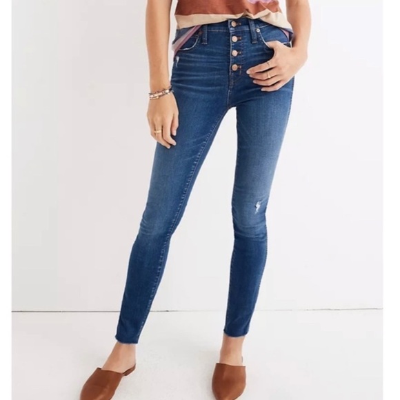 Madewell 10” High Rise Skinny Jeans Button Front Medium Hanna Wash Size 23 Women - Picture 1 of 12